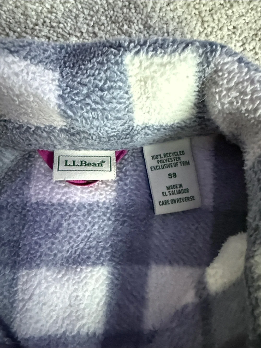 L.L. Bean Girls' Lavender and Gray Plaid Fleece Shacket